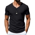 thumbnail image 2 of Men's Short Sleeve Henley T-Shirts Ribbed V Neck Slim Fit Stretchy Casual Summer Fashion Textured Button Down Pullover Tops, 2 of 9