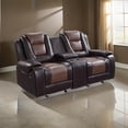 thumbnail image 5 of Istro 76 Inch Dual Manual Recliner Loveseat- Console- Brown Faux Leather, 5 of 7