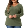 thumbnail image 2 of DARING DIVA Women's Plus Knit Tops V Neck Button Stretch Sweater 1X Army Green, 2 of 6