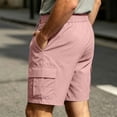 thumbnail image 5 of Men's Casual Twill Pull on Cargo Shorts Button Zip Fly Cotton Elastic Waist Loose Fit Drawstring Work Short with Muti Pocket Pink, 5 of 9