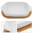 thumbnail image 2 of Ceramic Dish Baking Tray Rectangular Bakeware Porcelain Baking Small Dish With Wood Base, 2 of 9