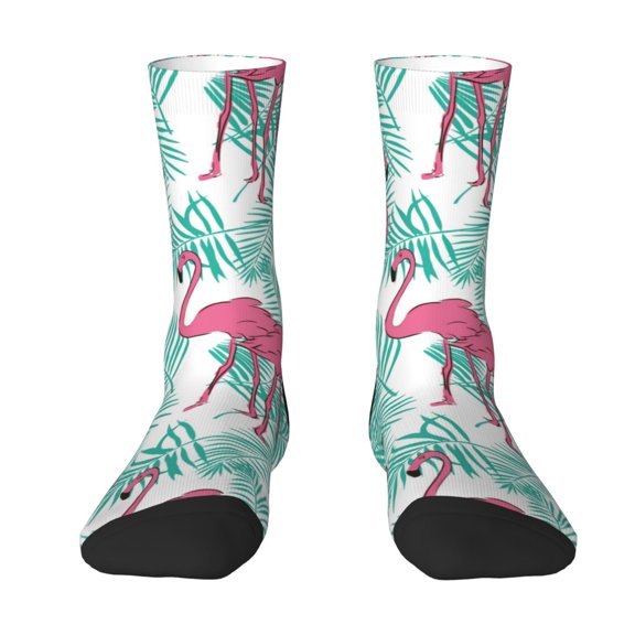 Uemuo Flamingo Pattern Women's Crew Socks, Soft Durable Breathable Moisture-Wicking with Odor Control Cotton socks
