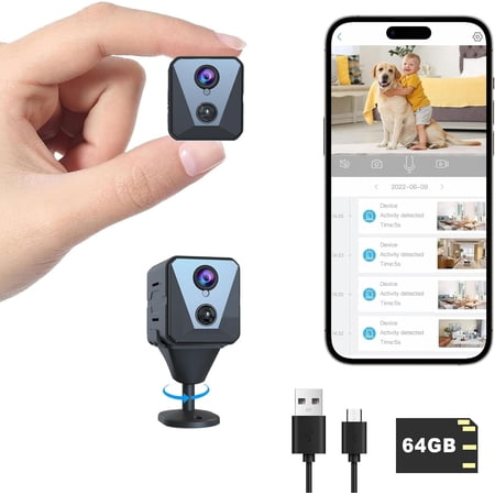 Camera, WiFi Indoor Camera with 64G SD Card, 100 Days Standby Life, Clear Night Vision, AI Motion Detection, Real-Time Record Camera