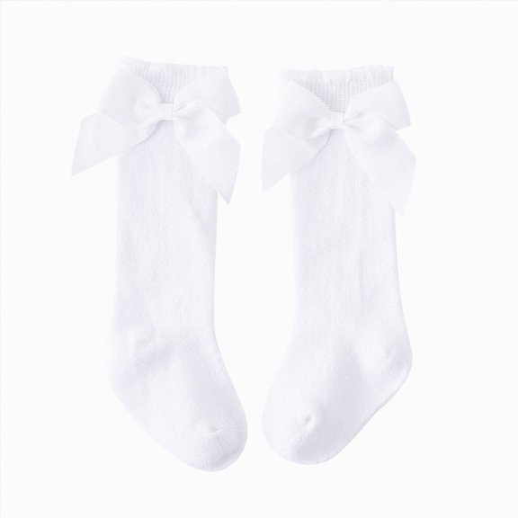 WUANDIXFA Toddler Socks with Ruffles Toddler Baby Kids Girls Solid Knee-High Socks Stockings Mid-Calf Length Princess Sock,White,18-36 Months