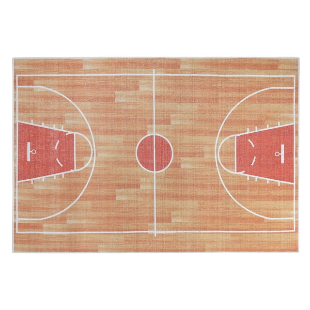 Low Pile Kids Rug for Playroom - Ultra-Thin Non-Slip Kids Area Rug - Washable Cotton Educational Rug for Kids Room - 39.5 x 59 Inches Basketball Rug for Kids