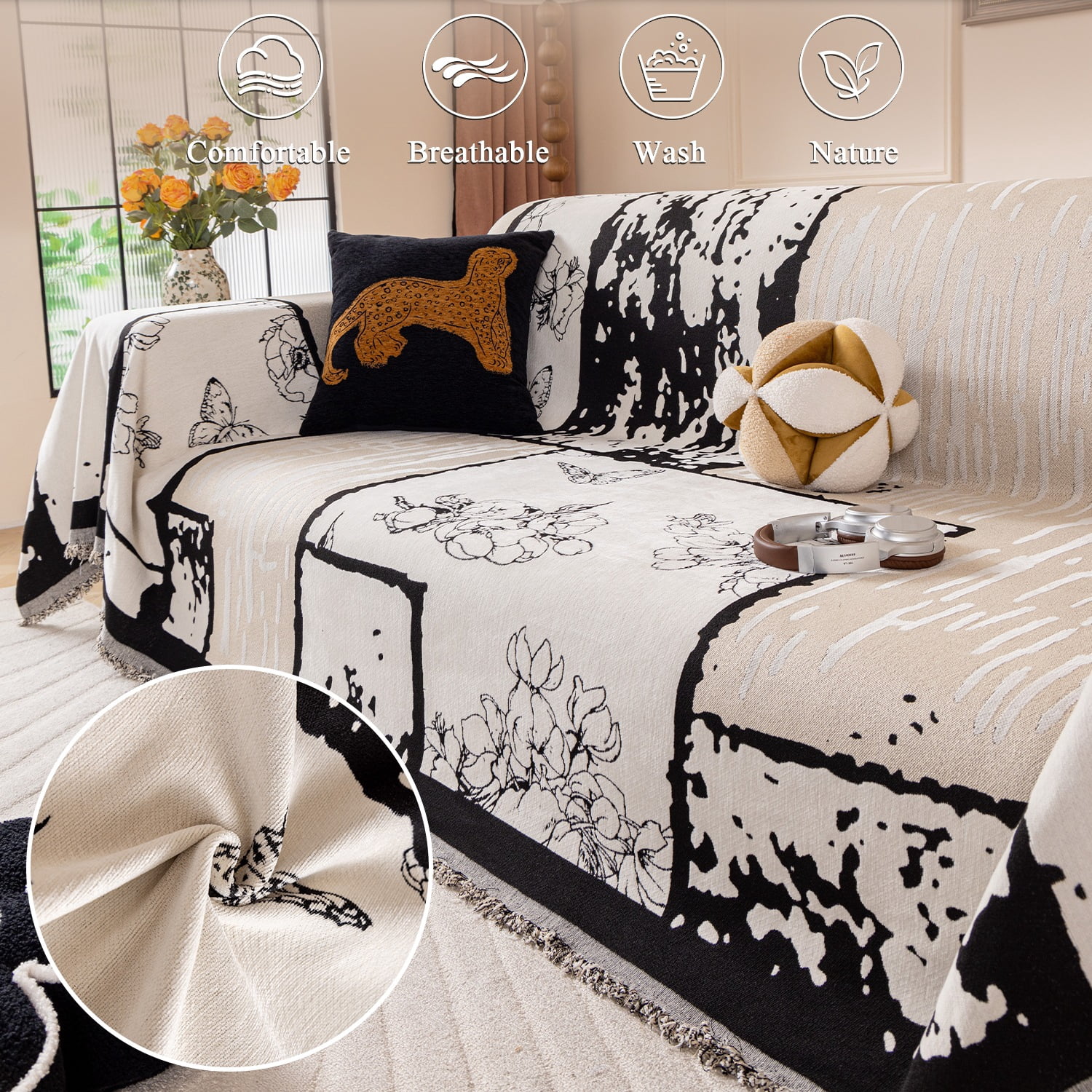 NAYOROOM Vintage White Sofa Cover, Couch Covers for 3 Cushion Couch Sofa, Sectional Couch Covers for Living Room Sofa Throws Sofa Slipcovers (71"x 134" X-Large )