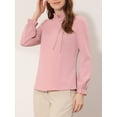 thumbnail image 2 of DARING DIVA Women's Spring Blouse Long Sleeve Ruffle Tie Neck Business Top XS Pink, 2 of 6