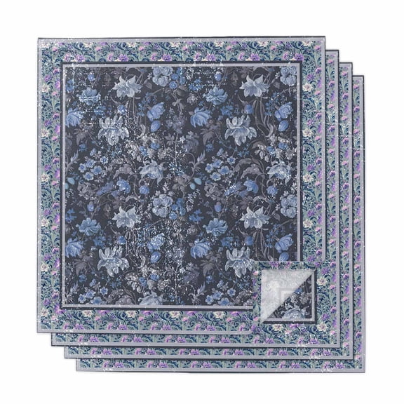 Navy Blue Floral Boho Cloth Napkins, Ethnic Tribe Abstract Art Flower Washable and Reusable Dinner Napkins Set of 4, Table Napkin for Kitchen Party Birthday Wedding Hotel Housewarming 20"x20"