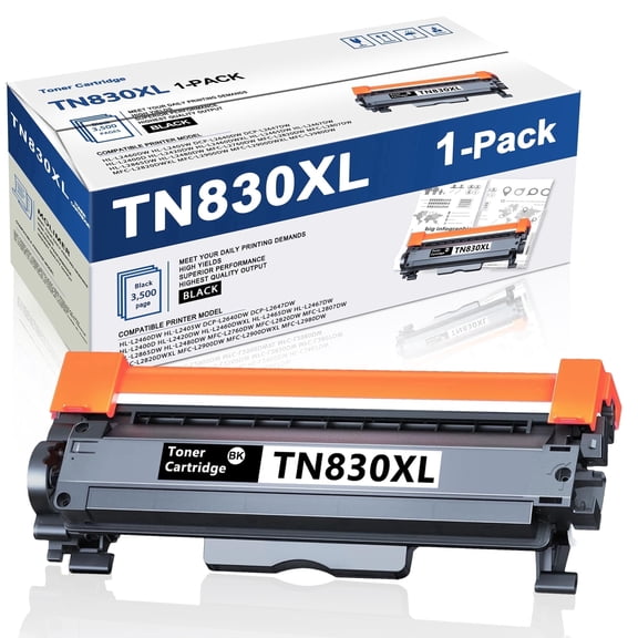 TN830XL TN830 Toner Cartridge 1 Pack High Yield Compatible for Brother DCP-L2640DW HL-L2460DW HL-L2480DW HL-L2400D HL-L2405W MFC-L2820DW Printer (Black)