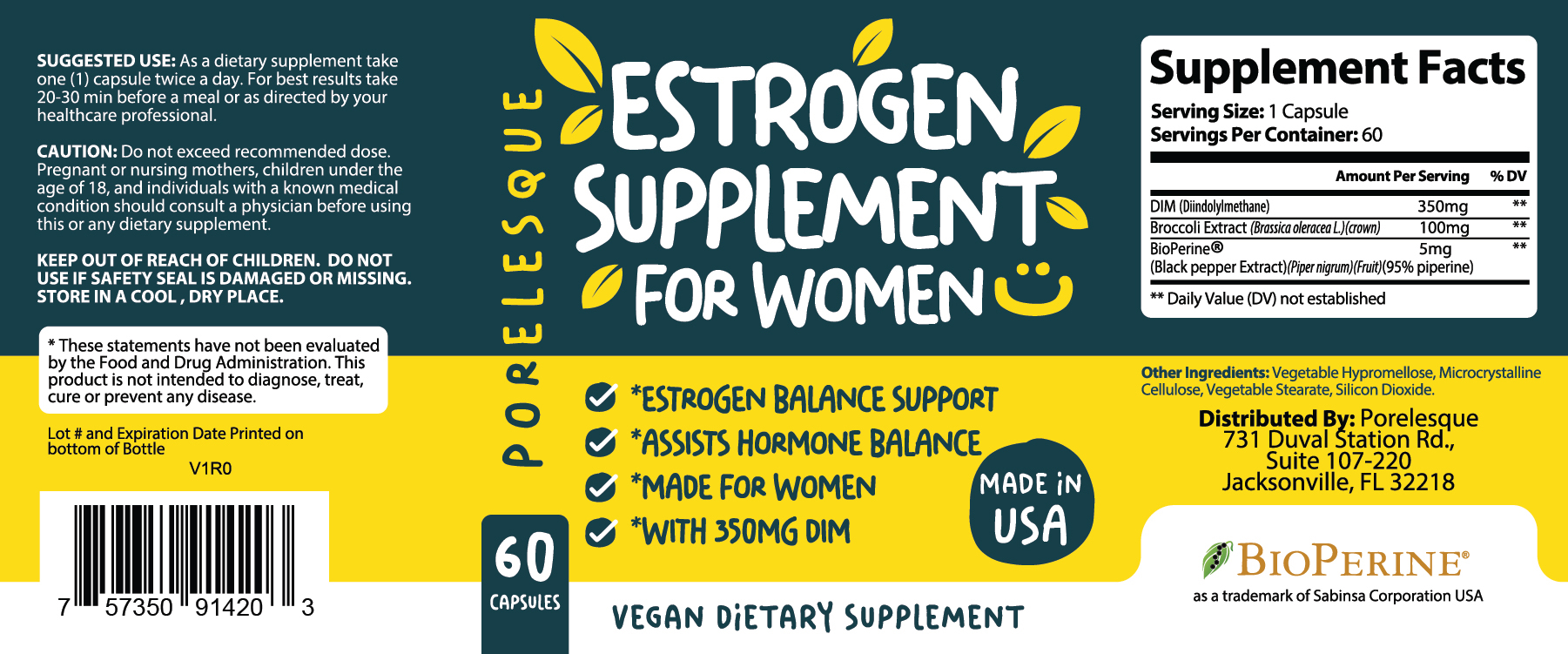 Estrogen Supplements Capsules For Women - Estrogen Pills with 350mg DIM, 60 Vegan Capsules