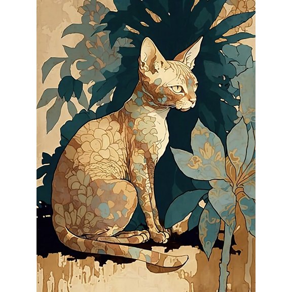 Devon Rex Cat with Flower Pattern Fur Modern Illustration Large Wall Art Poster Print Thick Paper 18X24 Inch