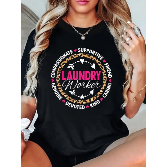 Laundry Worker Appreciation T-Shirt casual short sleeve crew neck cotton tee tops for women