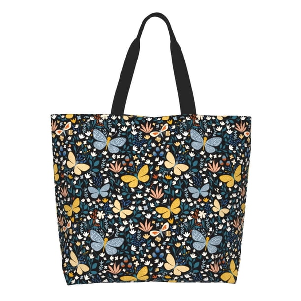 Disketp Flowers Butterfly Bolsa Tote Estampada para Mujer, Bolso de Hombro y de Mano para Compras y Viajes