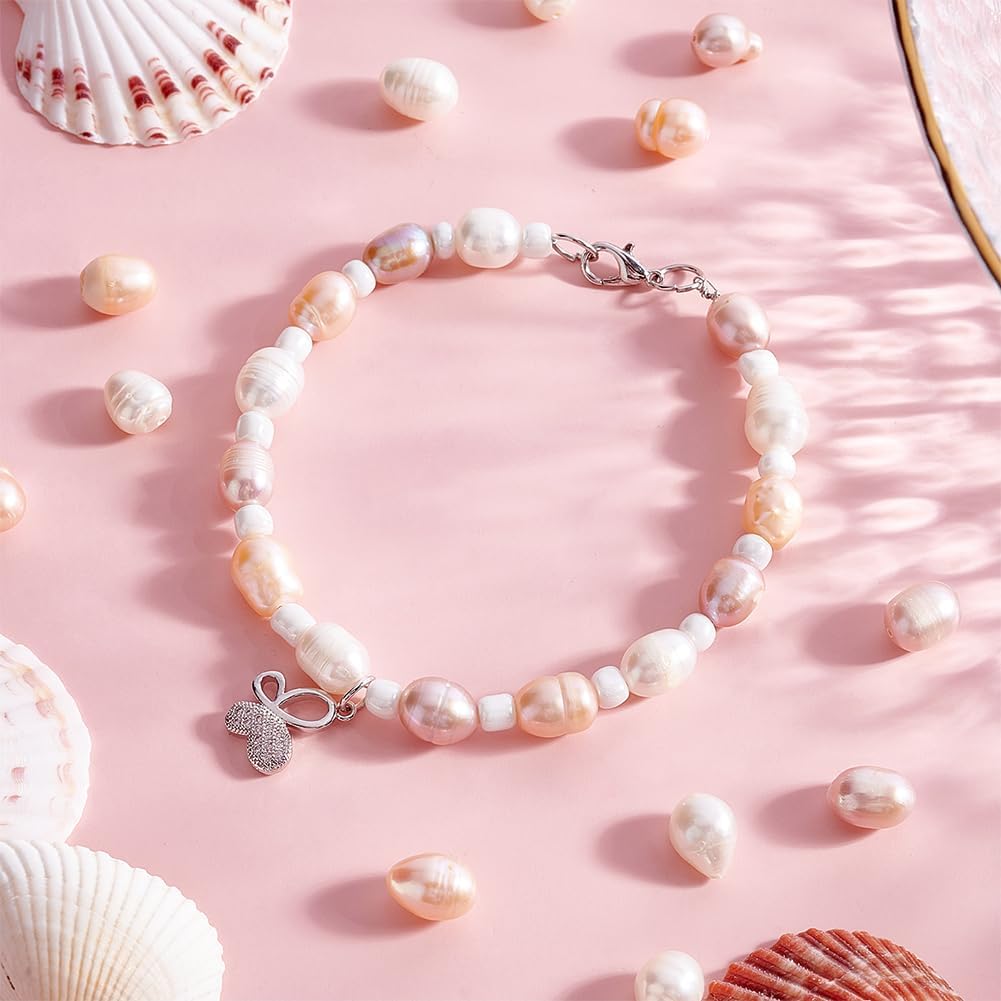 114 Pcs 3 Colors Natural Cultured Freshwater Pearl Beads 7mm White Plum Pink Oval Freshwater Pearl 3 Strands Loose Freshwater Pearl Charms Beads for Craft Jewelry Making colorful