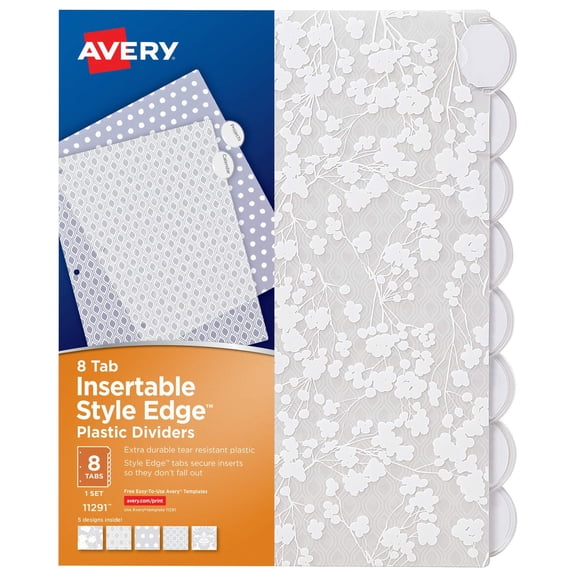 Plastic 3 Ring Binder Dividers with 8 Tabs, Oval Insertable Edge Design for Secure Document Organization, Frosted White Patterns