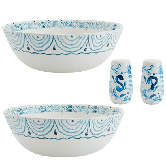 Fitz and Floyd Sicily Blue Serve Bowls Salt P Set