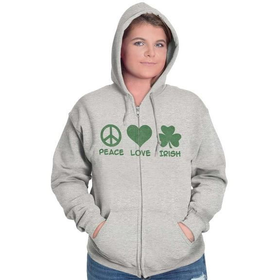 Peace Love Irish St Pattys Day Clover Zip Hoodie Sweatshirt Women Brisco Brands S