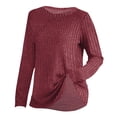 thumbnail image 6 of Pxiakgy Women's Tunic Top Loose Round Neck Long Sleeve Shirt High Low Curved Hem Autumn Winter Round Neck Brushed Strip Solid Color Top Long Sleeve T Shirt Red1 + L, 6 of 6