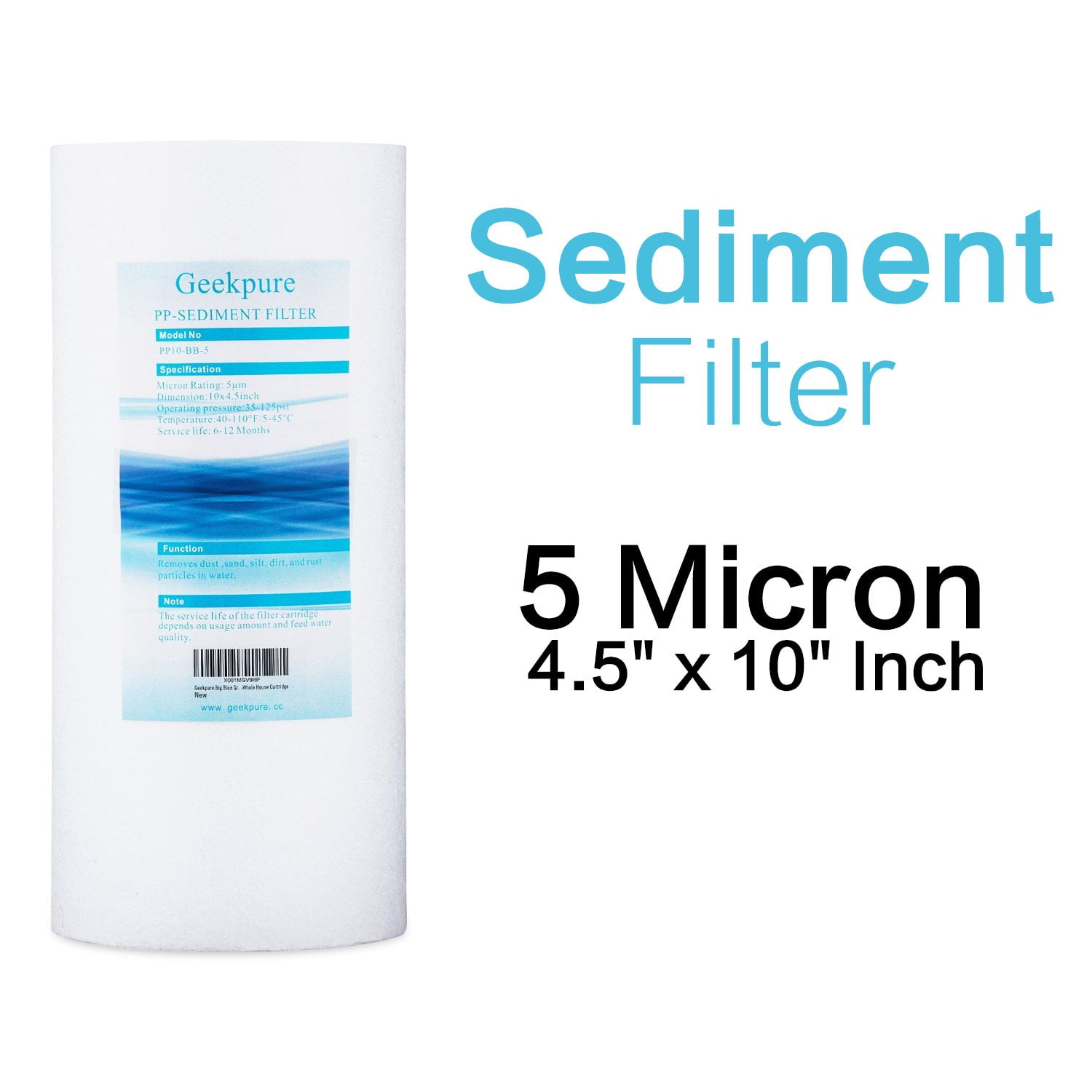 Geekpure 10-Inch PP Sediment Filter for Whole House Water Filter System-4.5" x 10"-5 Micron
