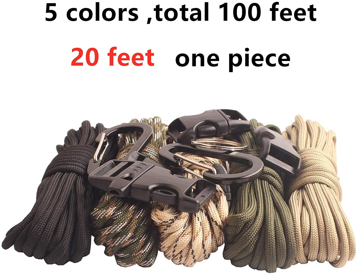 Riakrum 120 Pcs Paracord 550 10 Feet Paracord Cord Parachute Paracord Rope  Multifunction DIY Paracord Bracelets Making Kit with Drawstring Bag for