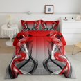 thumbnail image 2 of Feelyou Fashion Stripes Abstract Full Size Comforter Sets, Modern Striped Art Bedding Comforter Set, Grey Red Aesthetic Lines Reversible Bedding Sets, Breathable Home Decor, 3pcs, 2 of 8