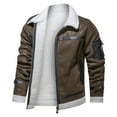 thumbnail image 3 of IYTR Mens Jackets Long Sleeve Jacket Imitation Leather Coat Top with Pocket Zipper Lapel Solid Color Brown S, 3 of 5