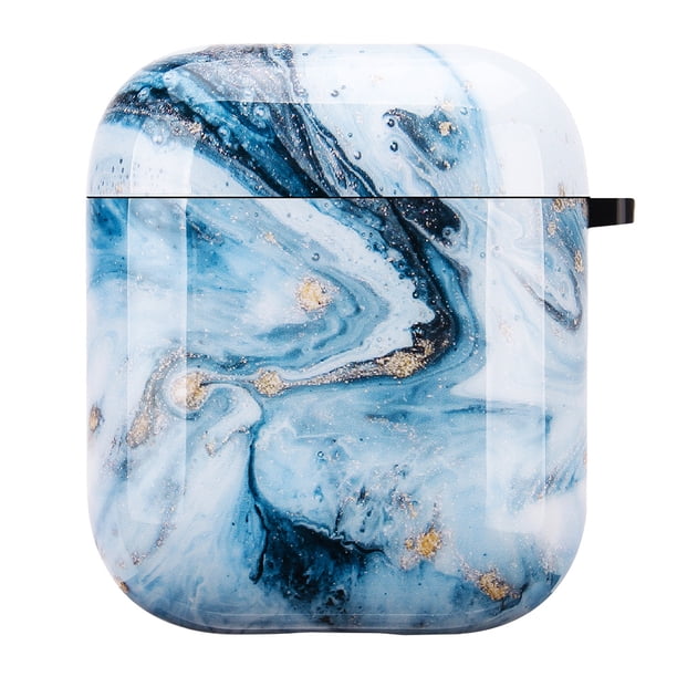 Protector de Auriculares Inalámbricos Funda protectora de TPU para Auriculares Funda Universal Compatible con AirPods 1/2 (Marmoleado Azul)