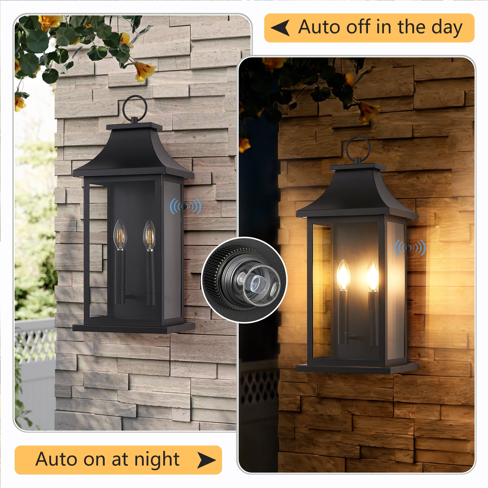 Leumius 1-Pack Outdoor Wall Lantern 2-Light, 22.2" Large Outside Wall Sconce, Modern Black Wall Light Fixture with Glass, Waterproof Exterior Lamp for House, Porch, Garage
