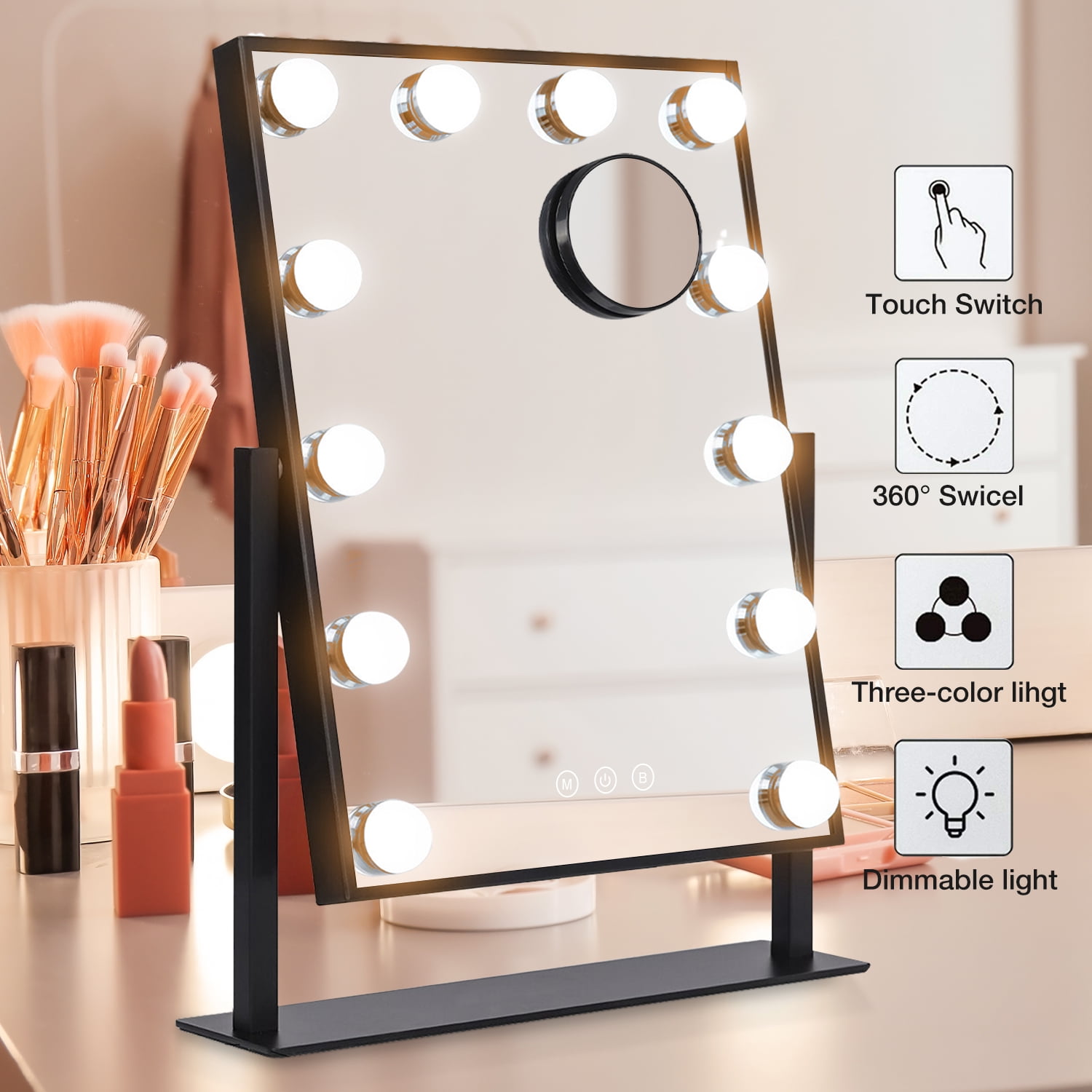 IFANZE Hollywood makeup Mirror , (16' x 12' ) with Makeup Lights Large Hollywood Light up Mirrors 12 LED Bulbs for Bedroom Tabletop