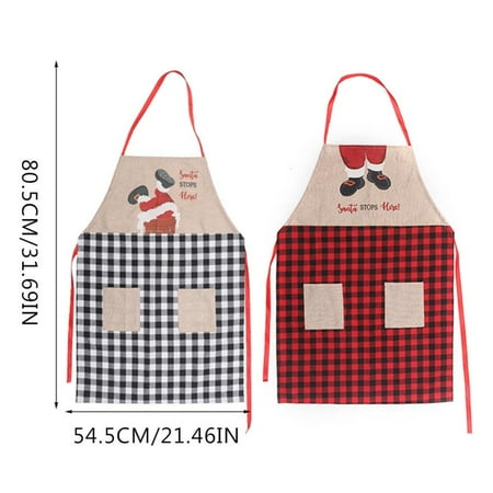

Creative 2Pcs Christmas Couple Models Aprons Double-pocket Aprons For Home Furnishings Washable Linen Cloth