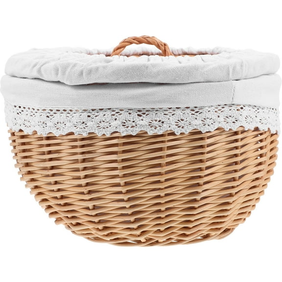 Mobestech 1Pc White Wicker Food Organizer Basket with Lid for Home and Office Storage
