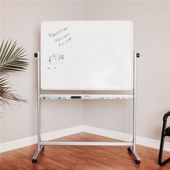 Porcelain Mobile Reversible Whiteboard with Silver Frame - 48 x 36 in.