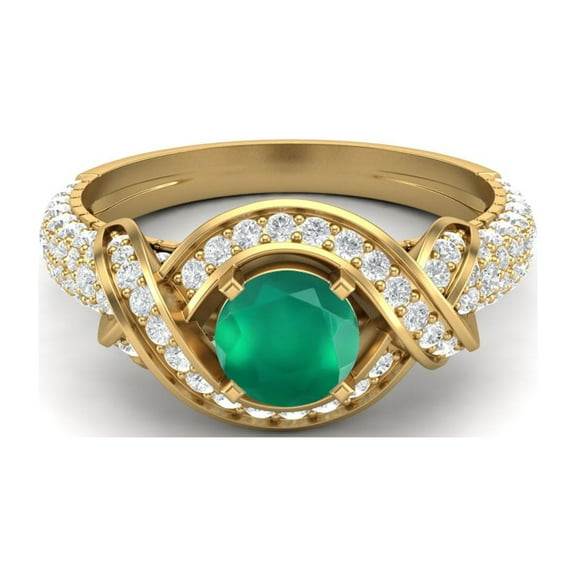 Mooneye Estate Ring 6mm Round Green Onyx 925 Sterling Silver Gold Vermeil Women Wedding Ring