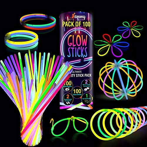 100Pcs Premium Glow Sticks Bracelet Necklaces 8" Multi-Colors Neon Party Lights/ 