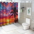 thumbnail image 7 of Orinice  Ocean Sunset Shower Curtain Tropical Hawaii Beach Palm Tree Leaf Nautical Sunrise Coastal Orange Sky Sea Wave Nature Scenery Summer Purple Black Fabric Bathroom Curtain Set with Hook 69x72, 7 of 7