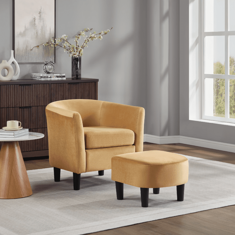 TrumanPick Accent Barrel Chair with Ottoman, Yellow photo 4