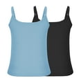 thumbnail image 6 of Womens Tank Tops Pack of 2, Ribbed Knit Slim Fit Scoop Neck Summer Crop Camis Tees Basic Undershirts (XL, Black), 6 of 7