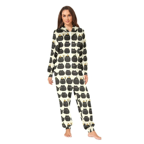 Cuteblack Cat Adult onesie Pajamas, Crystal Velvet Ultra Soft Warm Jumpsuit for Men and Women