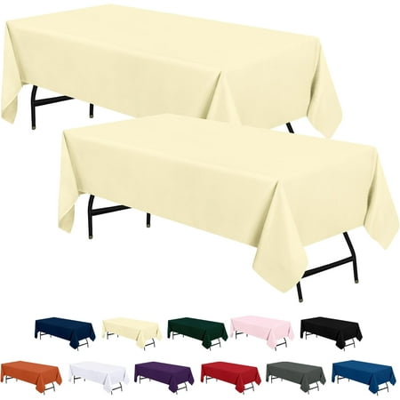 

XIACOCO-2 Pack 4 Foot Rectangle Table Cloth [60X84 Inches Ivory] Stain And Wrinkle Resistant Tablecloth Washable Polyester Cover For Dining Buffet Parties Picnic And Weddings