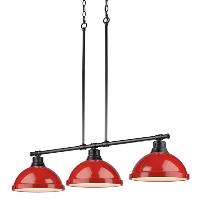 Golden Lighting 3602-3LP BLK-RD Duncan Suspension Linéaire 3 Lumières avec Nuances Rouges, Noir