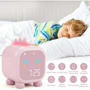 Teenager Alarm Clock, EEEkit Dinosaur Digital Alarm Clock Cute Bedside Clock Sleep Trainer with Wake Up Light, Night Light, USB Port for Bedroom Boys Girls Birthday Gifts (Green/Pink)