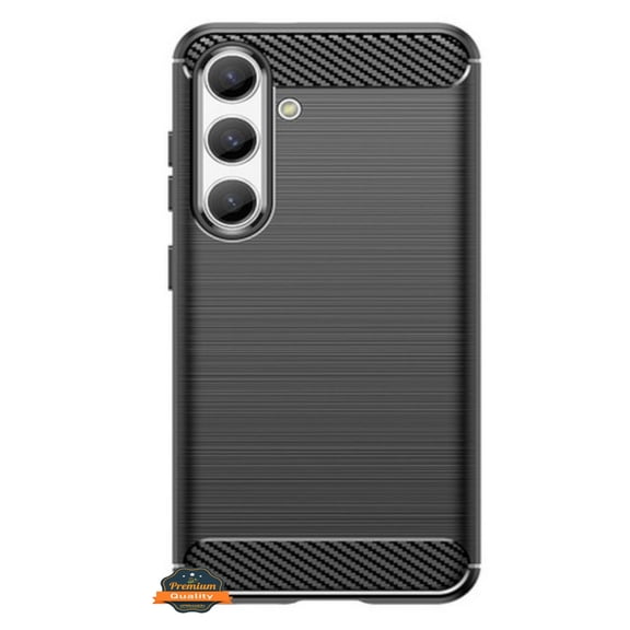 For Samsung Galaxy S24 5G Hybrid Texture Brushed Metal Soft TPU Sillicone Flexible Rubber Slim Fit Rugged Shockproof Phone Case Cover by Xpression - Black