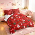 thumbnail image 2 of Manfei Festive Christmas Tree 7pcs Queen Bedding,Traditional Snowflake Pine Branch Bedding Comforter Set Queen,Red,Christmas Reversible, 2 of 6