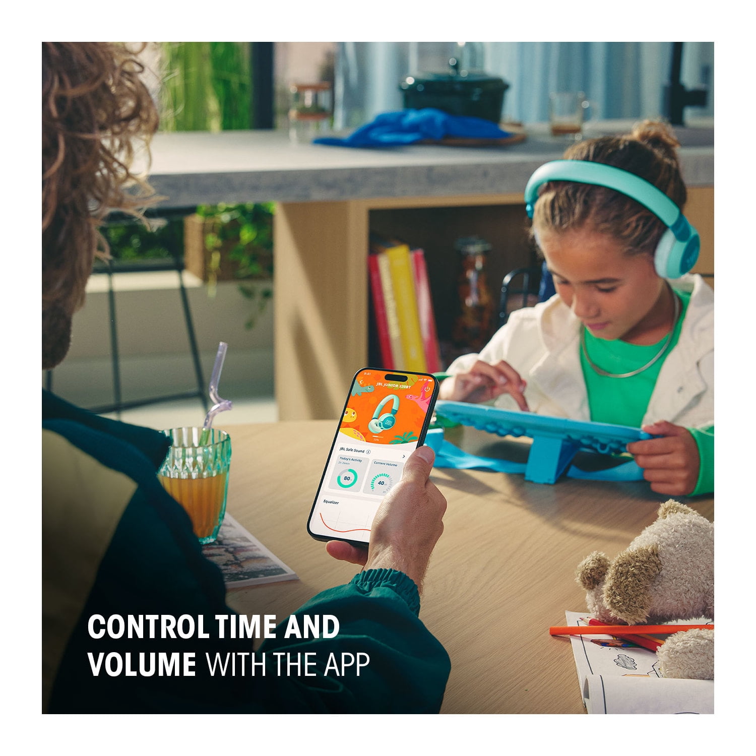 JBL Junior 320 - Colorful, durable wired on-ear headphones with JBL Safe Sound for kids - Blue