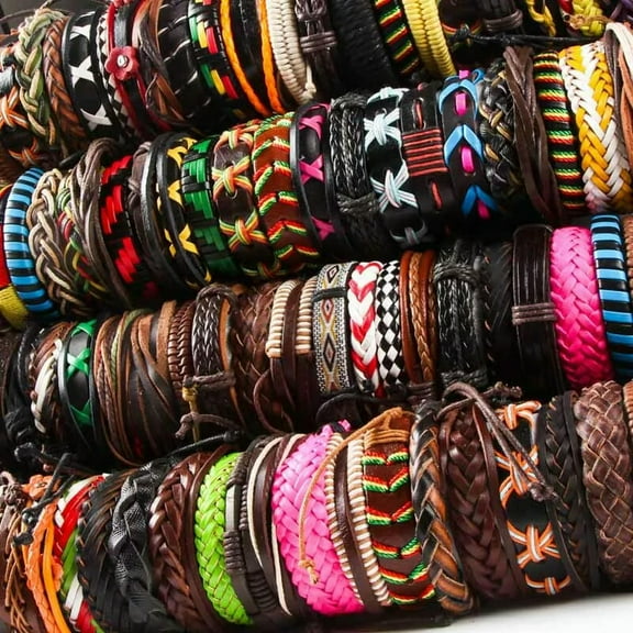 HOOUN Wholesale 50pcs/Lots assorted Handmade Leather Cuff Bracelet adjustable jewelry