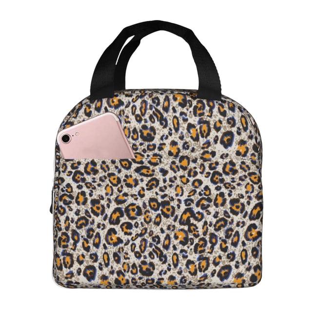 Fotbe Leopard Bolsa Térmica con Estampado y Forro de Aluminio Grueso Bolsa de Almuerzo con Bolsillo Frontal para Hombres y Mujeres, Ideal para Trabajo, Escuela