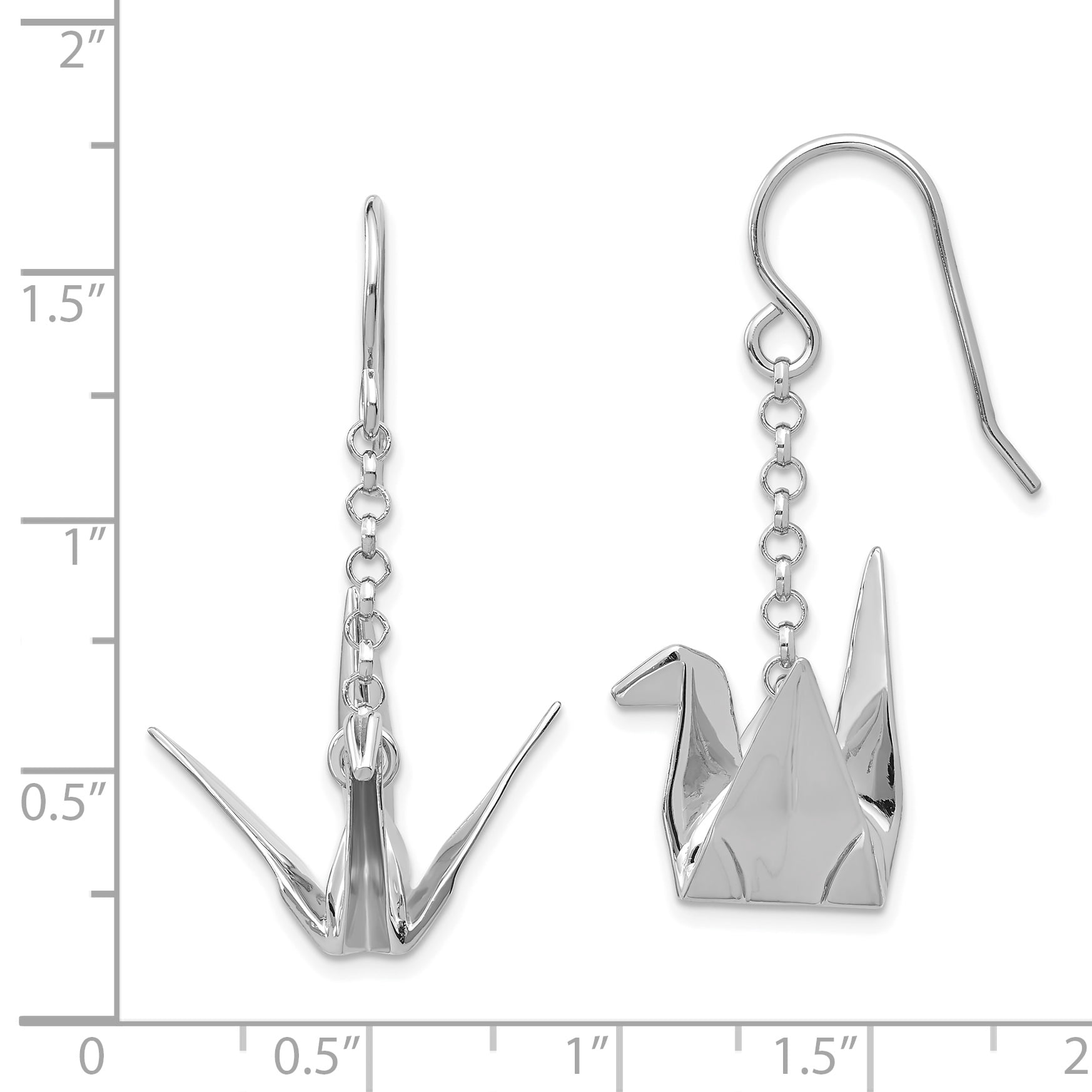 Primal Silver Sterling Silver Rhodium-plated Origami Crane Dangle Earrings