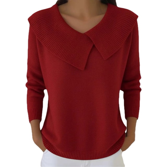 Breezora Chandail en Tricot pour Femmes avec Col Rond Manches Longues Ajusté Confortable Décontracté pour Style Moderne Taille m Rouge