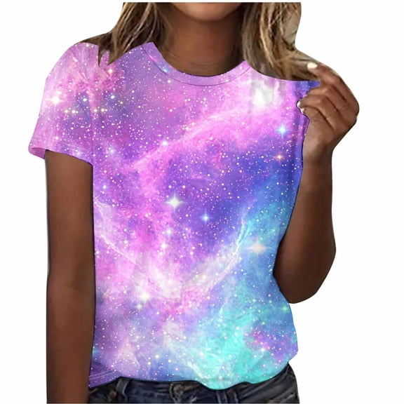ATOYSOY Short Sleeve Tops for Women Plus Size Comfy Tshirts Ladies Fashion Holiday Top Crew Neck Casual Festive Graphic Print Shirts (Purple,XL)
