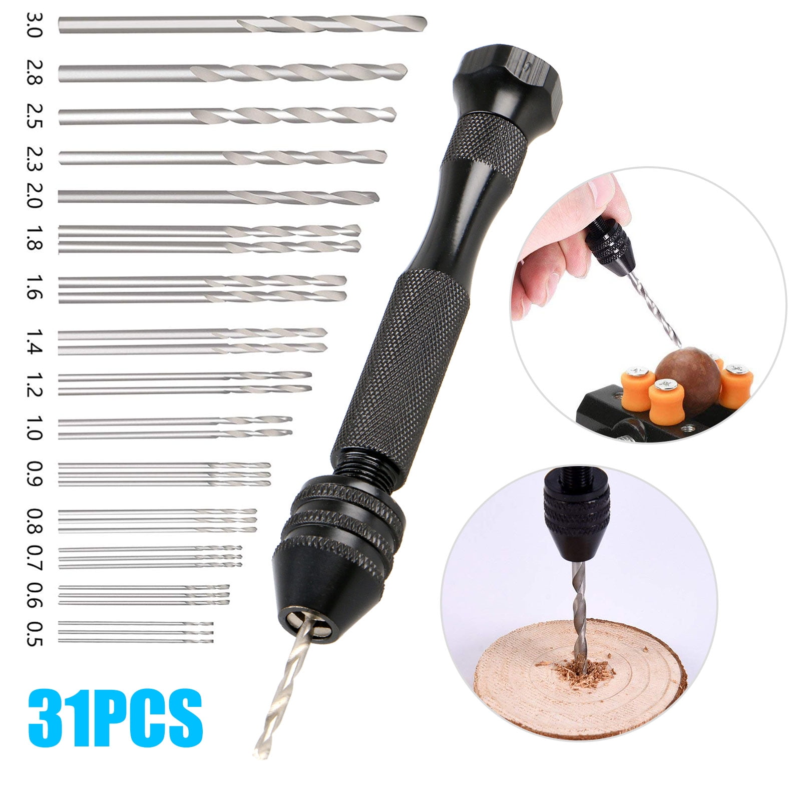 Precision Hand Pin Vise Rotary Tools Mini Rotary Drilling Kit with 10 Twist Drills Jewelry Portable DIY Steel Wood Drill Jewelry Engravings Tools for Model Making Hand Drill Set DIY Wood